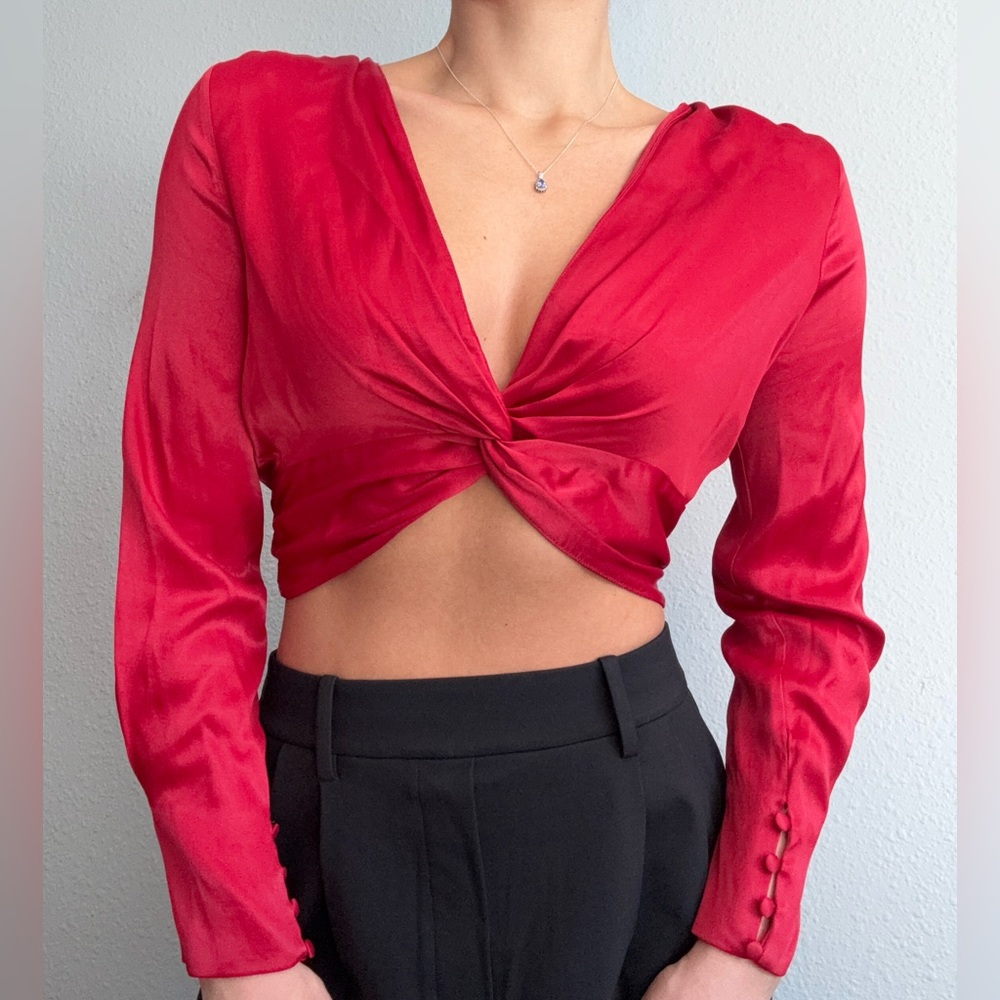 Zara Satin Effect Knotted Crop Top